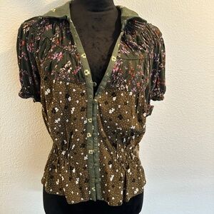 Free People floral ,collared blouse